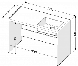 ASTONE piano di lavoro corto con lavello integrato, destra