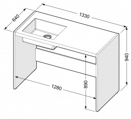 ASTONE piano di lavoro corto con lavello integrato, sinistra
