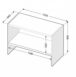 Short chipboard workbench with shelf