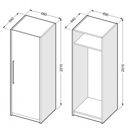 Armadio con anta, ripiano portaoggetti e barra appendiabiti