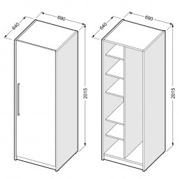 Armadio con anta, divisorio e 5 ripiani