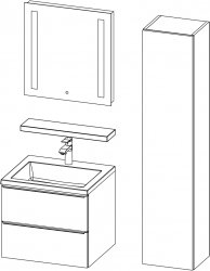 GRANDE /  suite I  / 60 + 35 cm
Vanity unit GRANDE 60 with basin
Mirror with integrated lighting, 2 strips
Unit 35x160
Shelf 60