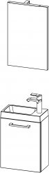 Arwen Small / Komposition II / 40 cm
- Unterschrank ARWEN SMALL 40 mit Waschbecken, 1 Tür
- Spiegel 40 am Hintegrund mit Schalter
- LED Lampe LINEA